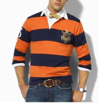 Ralph Lauren men Polo shirt-long sleeve-orange/black strip No.363